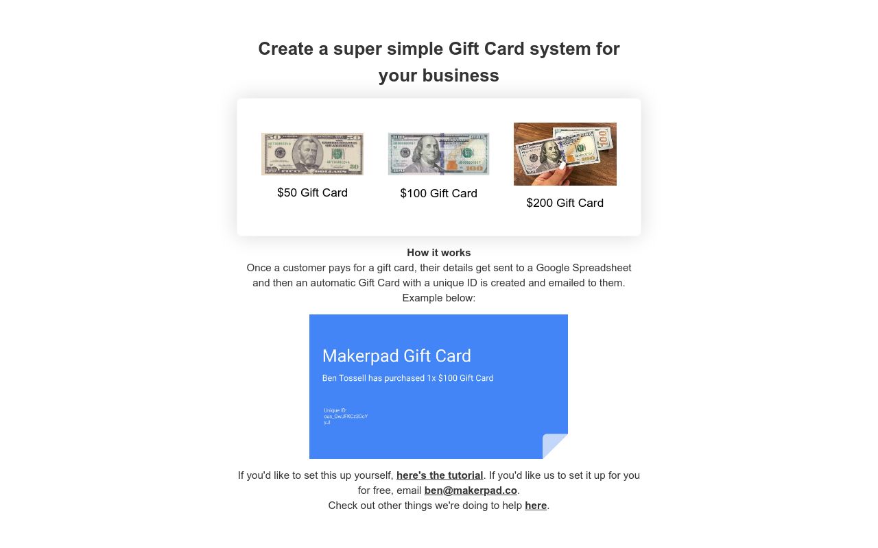 Gift card example